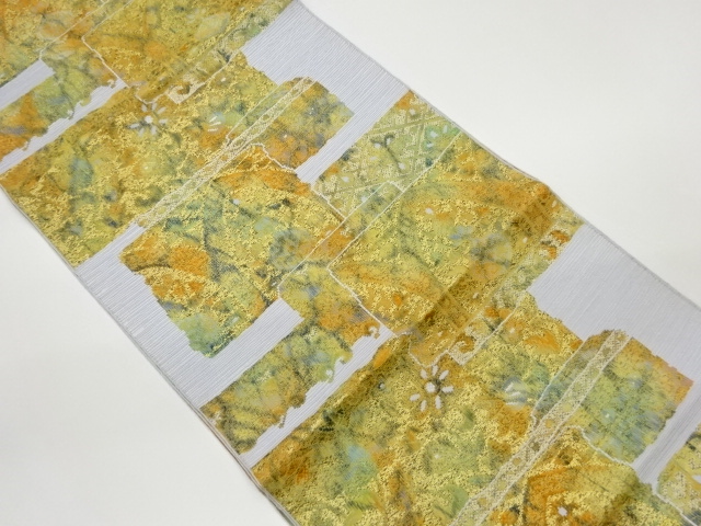 色紙に華紋・花々模様織出し名古屋帯